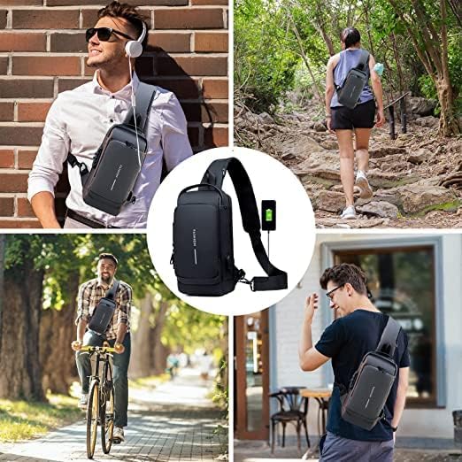 Men’s Anti-Theft Sling Bag with USB Charging Port & TSA Lock – Waterproof Chest Shoulder Backpack