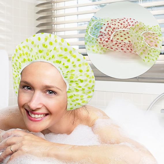 Waterproof Shower Cap 6-Pack - Large Size for Long Hair, Reusable & Adjustable