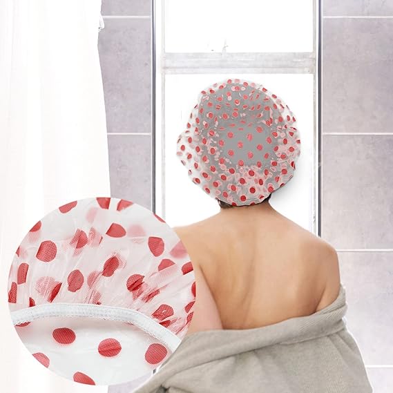 Waterproof Shower Cap 6-Pack - Large Size for Long Hair, Reusable & Adjustable