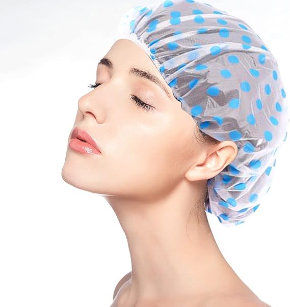 Waterproof Shower Cap 6-Pack - Large Size for Long Hair, Reusable & Adjustable
