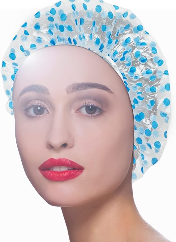 Waterproof Shower Cap 6-Pack - Large Size for Long Hair, Reusable & Adjustable