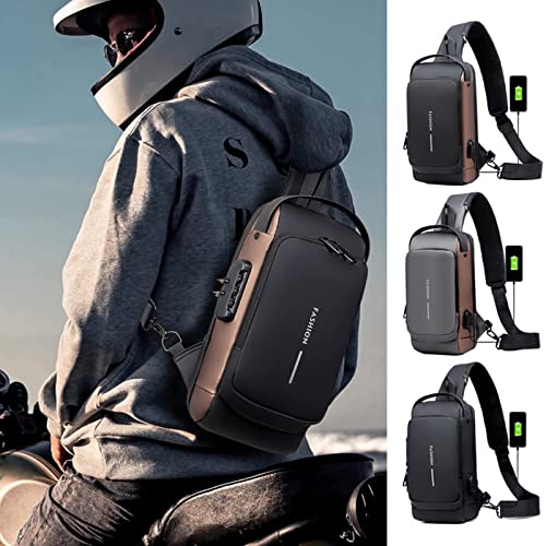 Men’s Anti-Theft Sling Bag with USB Charging Port & TSA Lock – Waterproof Chest Shoulder Backpack