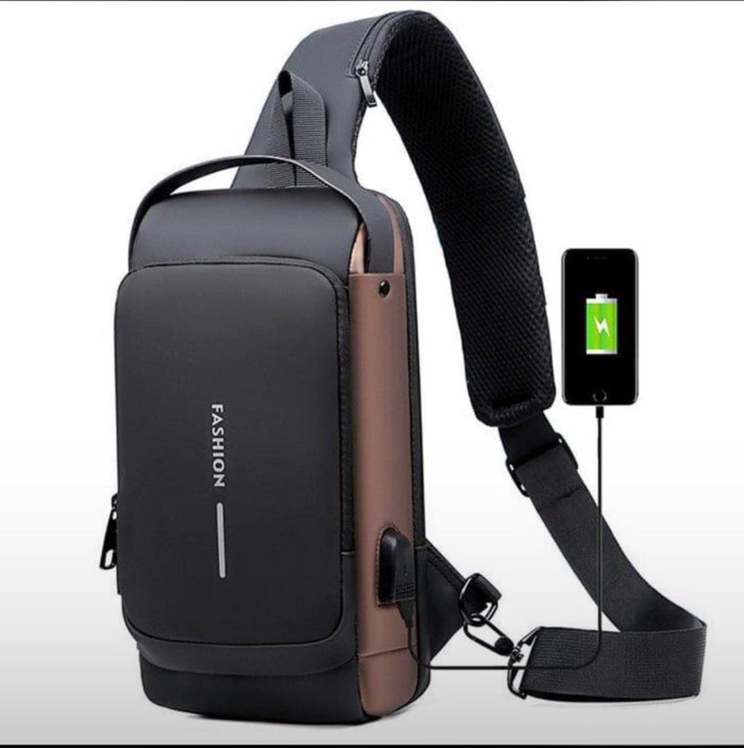 Men’s Anti-Theft Sling Bag with USB Charging Port & TSA Lock – Waterproof Chest Shoulder Backpack