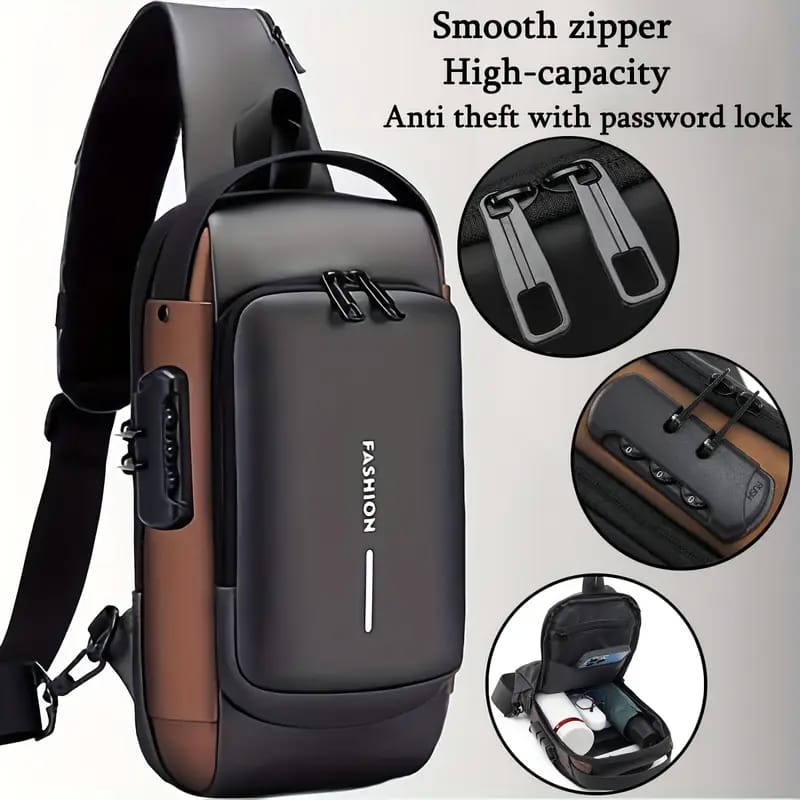 Men’s Anti-Theft Sling Bag with USB Charging Port & TSA Lock – Waterproof Chest Shoulder Backpack