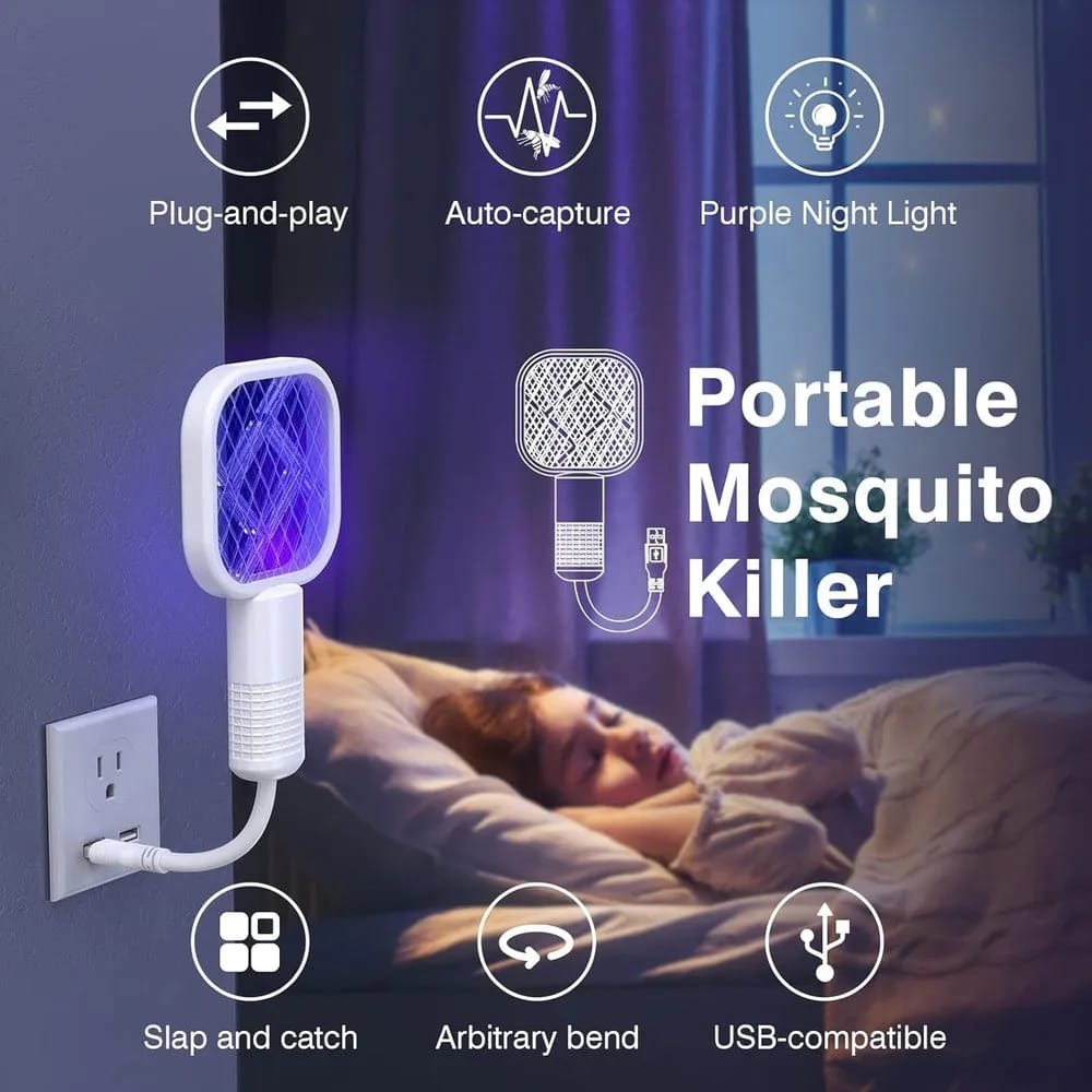 Portable USB Mosquito Racket with UV Light – Rechargeable Electric Fly Zapper