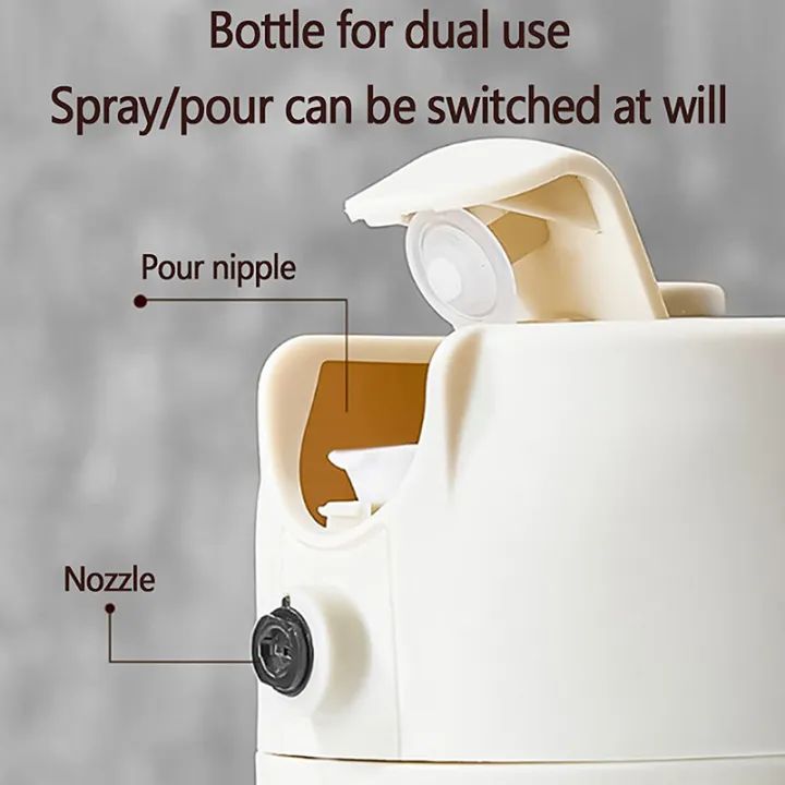 Close-up of oil sprayer bottle showing spray mode and pouring mode