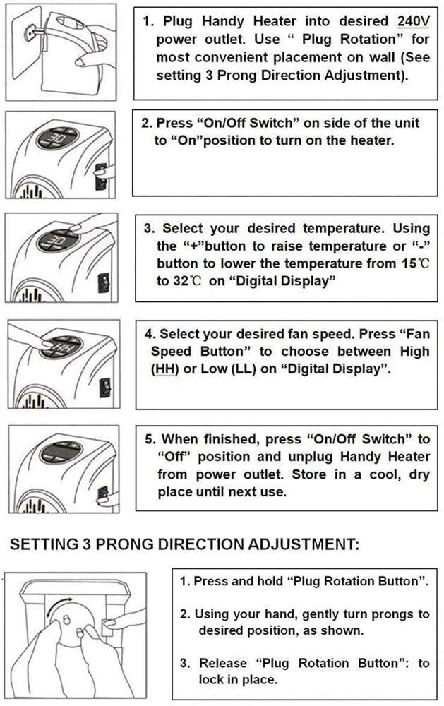 Instructions for using a Handy Heater with illustrations and text.