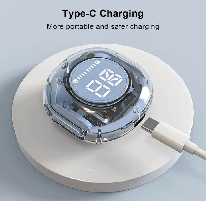 Close-up of the LED display on the Air 39 Pro earbuds case showing battery percentage