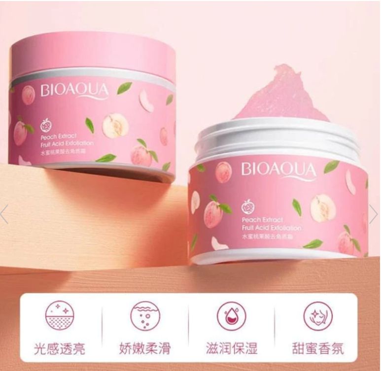 BIOAQUA skincare product with pink packaging on a wooden surface