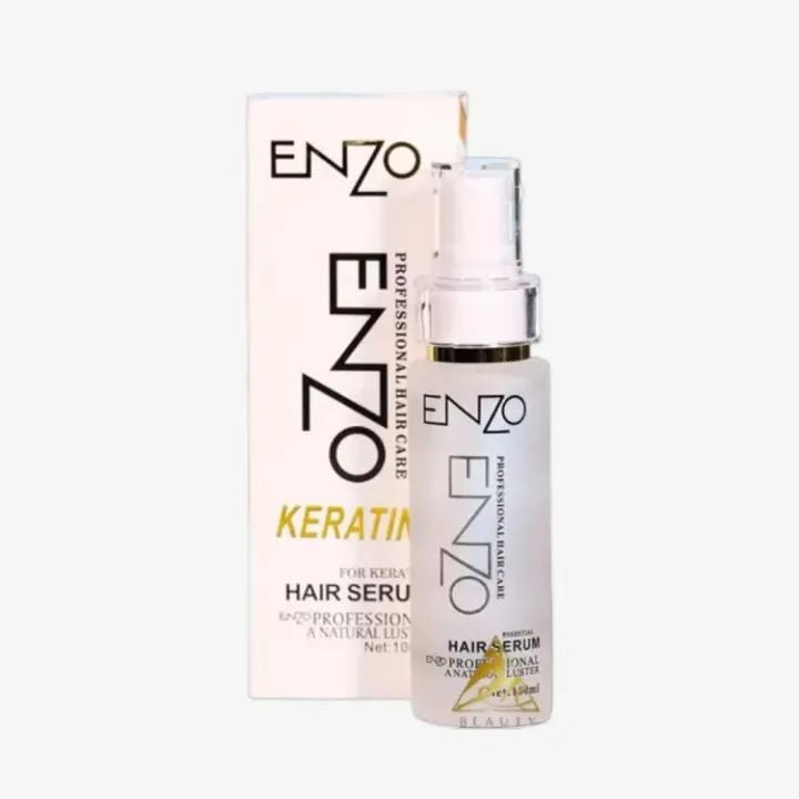 Enzo hair serum bottle and packaging on a white background