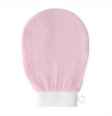Pink scrubber glove on a white background