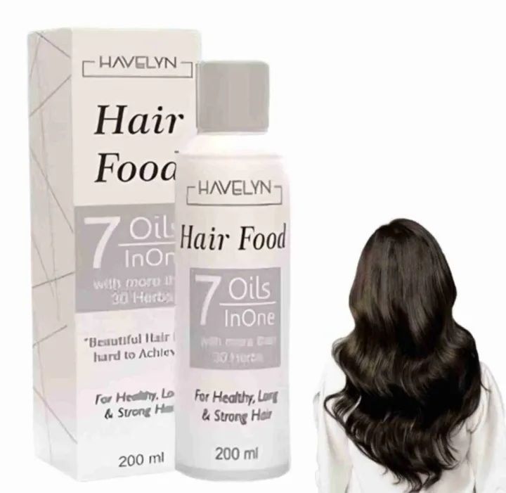 Havelyn Hair Food product with packaging and a person with long hair on a white background