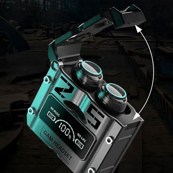 M25 Damix TWS earbuds with charging case on a solid background