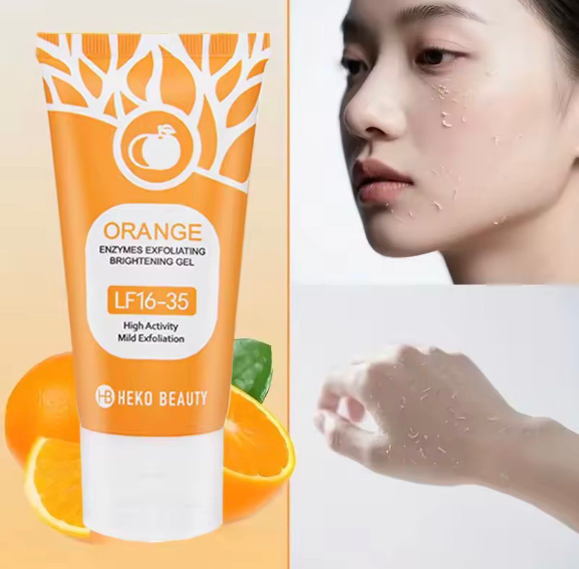 Orange Exfoliating Gel bottle for deep pore cleansing and moisturizing