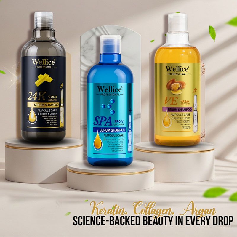 Wellice Keratin Shampoo 3-pack bundle with keratin and collagen