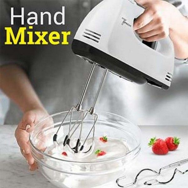 Scarlett Hand Mixer - 7 Speed Egg Beater with Chrome Beater + Dough Hook (White, 180W)